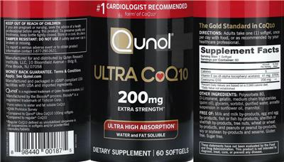 Qunol Ultra CoQ10 200 mg source label used in the packaging illustration