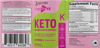 Justified Laboratories Fast Track Keto source label used in the packaging illustration