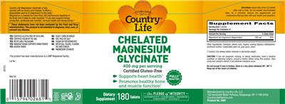 Country Life Chelated Magnesium Glycinate 400 mg source label used in the packaging illustration