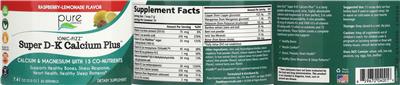 Pure Essence Ionic-Fizz Super D-K Calcium Plus Raspberry-Lemonade Flavor source label used in the packaging illustration