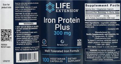 Life Extension Iron Protein Plus 300 mg product packaging
