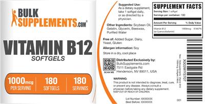 BulkSupplements.com Vitamin B12 1000 mcg Softgels product packaging