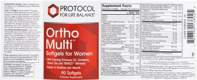 Protocol For Life Balance Ortho Multi Softgels for Women source label used in the packaging illustration