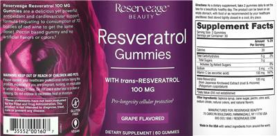 Reserveage Beauty Resveratrol Gummies Grape Flavored source label used in the packaging illustration