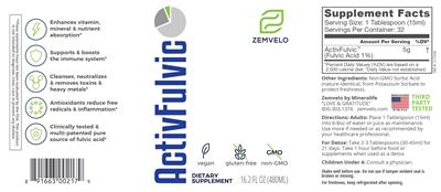 Zemvelo ActivFulvic source label used in the packaging illustration