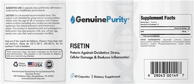GenuinePurity Fisetin source label used in the packaging illustration