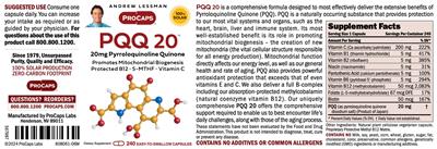 ProCaps PQQ 20 mg source label used in the packaging illustration
