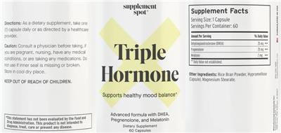 Supplement Spot Triple Hormone source label used in the packaging illustration