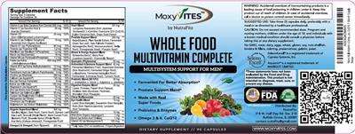 MoxyVites By NutraFitz Whole Food Multivitamin Complete Men source label used in the packaging illustration