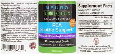 Neurobiologix PEA Soothe Support source label used in the packaging illustration