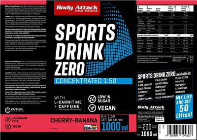 Body Attack Sports Nutrition Sports Drink Zero Cherry-Banana Flavour product packaging