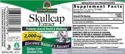 Nature's Answer Skullcap Extract 2000 mg Alcohol-Free source label used in the packaging illustration