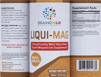Brainchild Nutritionals Liqui-Mag Maple Vanilla source label used in the packaging illustration