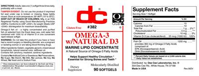 DC Omega-3 w/Natural D3 source label used in the packaging illustration