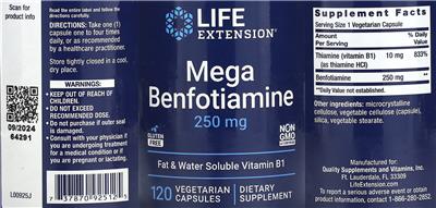 Life Extension Mega Benfotiamine 250 mg product packaging