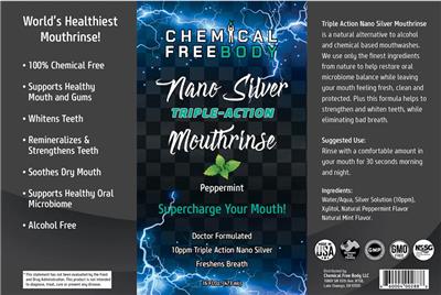 Chemical Free Body Nano Silver Triple-Action Mouthrinse Peppermint product packaging