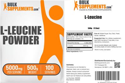 BulkSupplements.com L-Leucine Powder 5000 mg product packaging