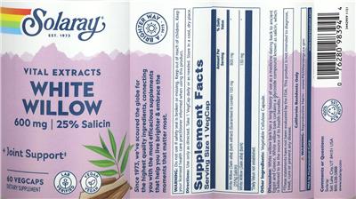 Solaray White Willow 600 mg product packaging