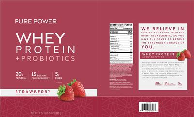 Pure Power Whey Protein + Probiotics Strawberry product packaging