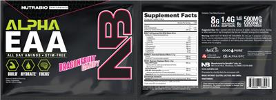 NutraBio Performance Alpha EAA Dragonfruit Candy source label used in the packaging illustration