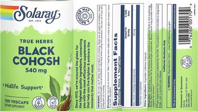 Solaray Black Cohosh 540 mg source label used in the packaging illustration