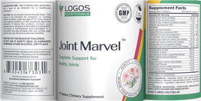 Logos Nutritionals Joint Marvel source label used in the packaging illustration