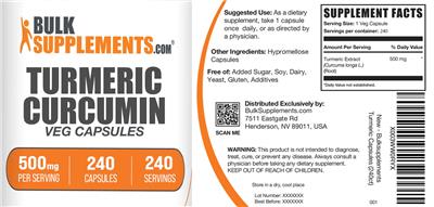 BulkSupplements.com Turmeric Curcumin 500 mg Veg Capsules product packaging