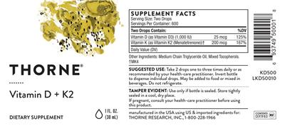 Thorne Vitamin D + K2 product packaging