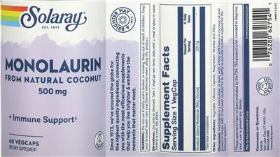 Solaray Monolaurin 500 mg product packaging