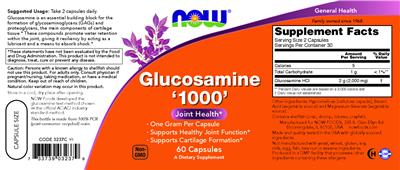 NOW Glucosamine '1000' source label used in the packaging illustration