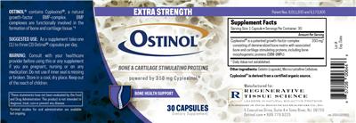 Regenerative Tissue Science Ostinol Extra Strength source label used in the packaging illustration