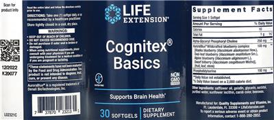 Life Extension Cognitex Basics source label used in the packaging illustration