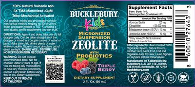 Bucklebury Kids Zeolite with Probiotics Triple Berry source label used in the packaging illustration
