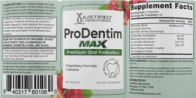 Justified Laboratories ProDentim Max source label used in the packaging illustration