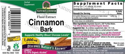 Nature's Answer Cinnamon Bark 1000 mg source label used in the packaging illustration