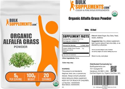 BulkSupplements.com Organic Alfalfa Grass Powder 5 g product packaging