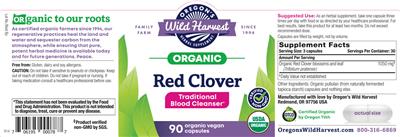 Oregon's Wild Harvest Organic Red Clover source label used in the packaging illustration