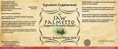 Signature Supplements Saw Palmetto 300 mg product packaging