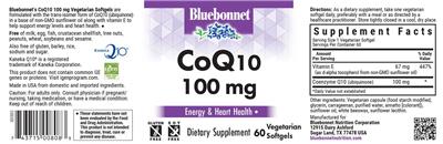 Bluebonnet CoQ10 100 mg source label used in the packaging illustration