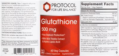 Protocol For Life Balance Glutathione 500 mg source label used in the packaging illustration
