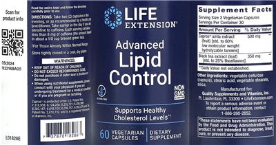 Life Extension Advanced Lipid Control source label used in the packaging illustration