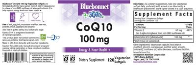 Bluebonnet CoQ10 100 mg source label used in the packaging illustration