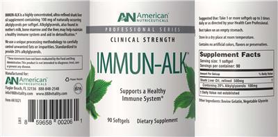 AN American Nutriceuticals Immun-Alk source label used in the packaging illustration