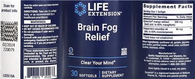 Life Extension Brain Fog Relief source label used in the packaging illustration