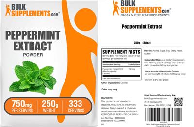 BulkSupplements.com Peppermint Extract Powder 750 mg product packaging