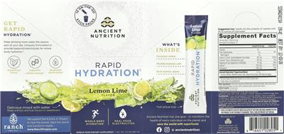 Ancient Nutrition Rapid Hydration Lemon Lime Flavor source label used in the packaging illustration
