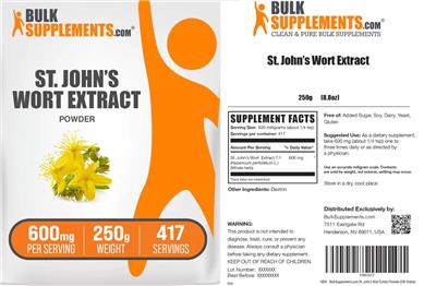 BulkSupplements.com St. John's Wort Extract Powder 600 mg product packaging