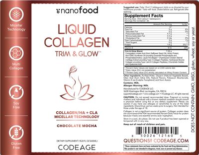 Codeage Nanofood Liquid Collagen Chocolate Mocha source label used in the packaging illustration
