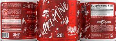Rich Piana 5% Nutrition Code Red Series 5% Creatine Wildberry source label used in the packaging illustration