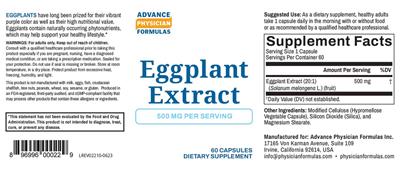 Advance Physician Formulas Eggplant Extract 500 mg source label used in the packaging illustration